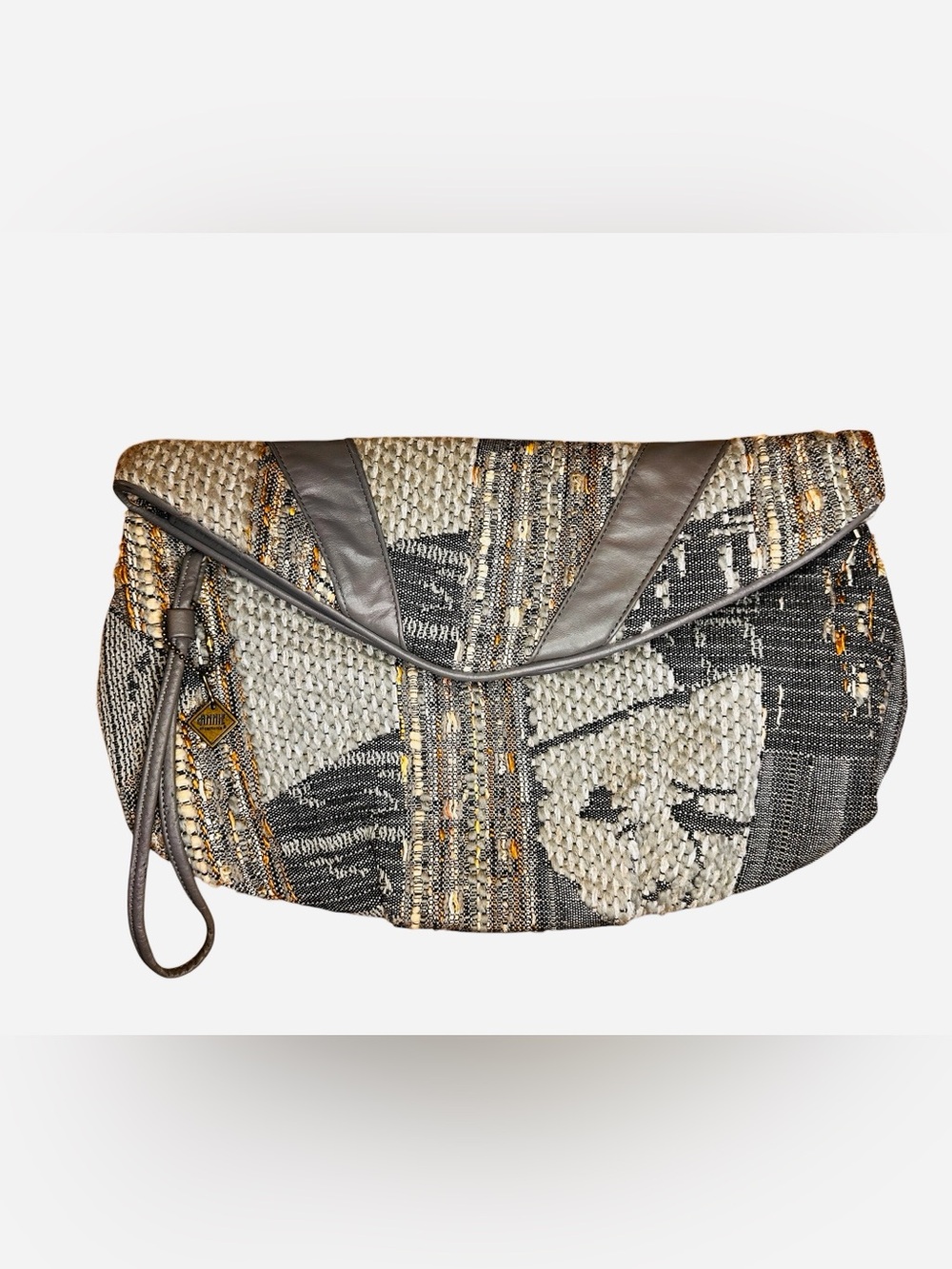 Vintage Annie Of California Mixed Textile Tapestry Envelope Wristlet Clutch Gray